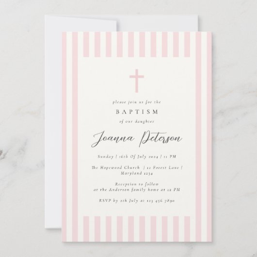 Invitation Élégant Baptême de fille rose (Devant)