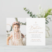 Invitation Élégant Baptême de fille rose et or (Debout devant)