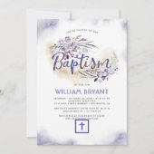 Invitation Élégant Baptême de garçon bleu de la marine floral (Devant)