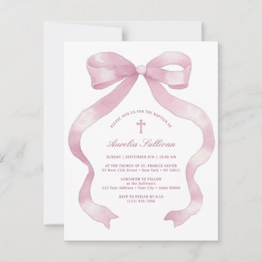 Invitation Élégant Baptême de la cou rose (Devant)