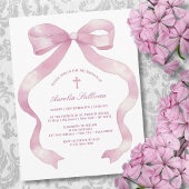 Invitation Élégant Baptême de la cou rose