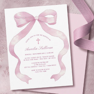 Invitation Élégant Baptême de la cou rose