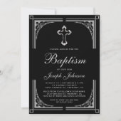 Invitation Élégant Baptême de la croix d'argent à la frontièr (Devant)