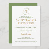 Invitation Élégant Baptême de la Croix et premier anniversair (Devant / Derrière)