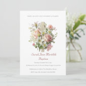 Invitation Élégant Baptême de la Croix Florale (Debout devant)