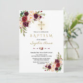 Invitation Élégant Baptême de la Croix Florale de Marsala de (Debout devant)