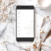 Invitation Élégant baptême de la croix vert sauge écriture