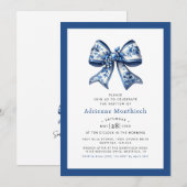 Invitation Élégant Baptême de ruban bleu floral Bow (Devant / Derrière)