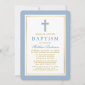 Invitation Élégant Baptême d'or bleu clair (Devant)