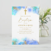 Invitation Élégant Baptême d'or bleu marine Christening (Debout devant)