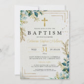 Invitation Élégant baptême d'or et de verdure Baptême (Devant)