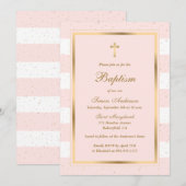 Invitation Élégant Baptême d'or rose (Devant / Derrière)