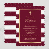 Invitation Élégant Baptême d'or rouge moderne (Devant / Derrière)