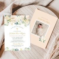 Élégant Baptême Fille Floral Vert Or Rose