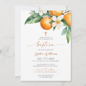 Invitation Élégant Baptême Floral Orange (Devant)