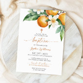 Invitation Élégant Baptême Floral Orange