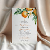 Invitation Élégant Baptême Floral Orange