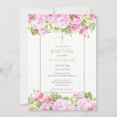 Invitation Élégant Baptême Floral Rose Christening (Devant)