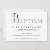 Invitation Élégant Baptême garçon fille or et bleu (Devant)