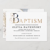 Invitation Élégant Baptême garçon fille or et bleu (Devant / Derrière)