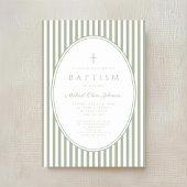 Invitation Élégant Baptême Garçon Rayé Vert Sage
