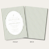 Invitation Élégant Baptême Garçon Rayé Vert Sage