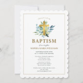 Invitation Elégant Baptême Gold Cross Watercolor Sage (Devant)