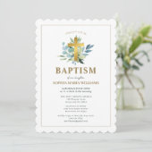 Invitation Elégant Baptême Gold Cross Watercolor Sage (Debout devant)