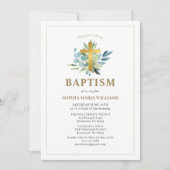 Invitation Elégant Baptême Gold Cross Watercolor Sage (Devant)