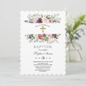 Invitation Élégant Baptême Or de cadre Floral d'ivoire de Bou (Debout devant)