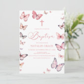 Invitation Élégant Baptême Papillon rose doux (Debout devant)