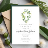 Invitation Élégant Baptême Religieux Croisé Botanique