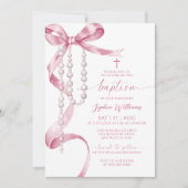 Invitation Élégant Baptême rose et Rosaire (Devant)