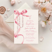 Invitation Élégant Baptême rose et Rosaire