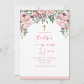 Invitation Élégant Baptême rose Nom floral (Devant)