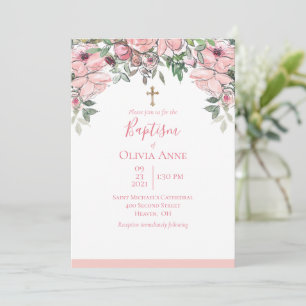 Invitation Élégant Baptême rose Nom floral