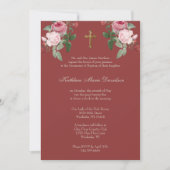 Invitation Élégant Baptême rose Rouge Floral Jésus (Devant)