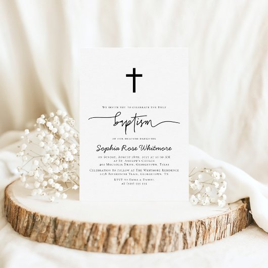 Invitation Élégant Baptême simple