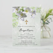 Invitation Élégant Baptême Vintage Floral (Debout devant)