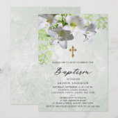 Invitation Élégant Baptême Vintage Floral (Devant / Derrière)