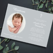 Invitation Elegant Baptism Religious Cross Photo Neutral Gray
