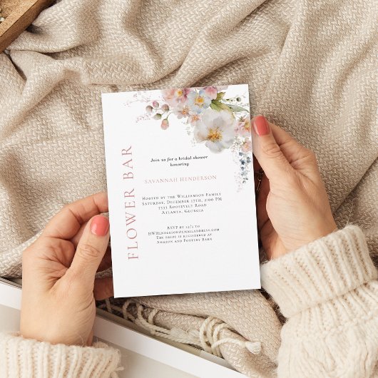 Invitation Élégant bar à fleurs rose Fête des mariées florale
