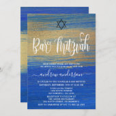 Invitation Elégant Bar Bleu Et Or Mitzvah (Devant / Derrière)