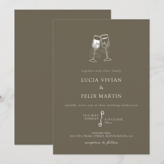 Invitation Élégant Bark Brown Champagne Mariage (Devant / Derrière)