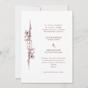 Invitation Élégant baroque Bourgogne Rouge Floral Mariage