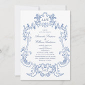 Invitation Elégant Baroque Dusty Blue Frame Photo Mariage (Devant)