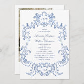 Invitation Elégant Baroque Dusty Blue Frame Photo Mariage (Devant / Derrière)