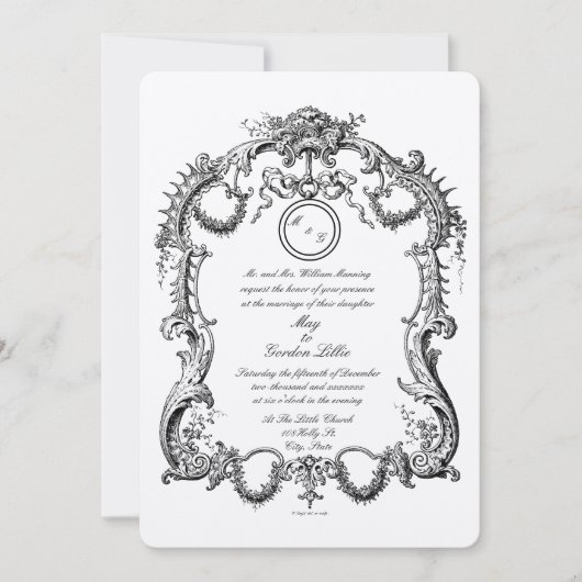 Invitation Elégant Baroque Rococo 1746 Mariage Frame Border (Devant)