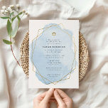 Invitation Elégant Bat mitzvah, Blue Watercolor Gold Frame<br><div class="desc">Ce design moderne présente votre texte personnalisé sur une aquarelle surlignée d'un cadre géométrique. Utilisez le formulaire modèle pour ajouter votre texte. Les menus d'édition avancée,  accessibles en choisissant de modifier avec l'outil de conception,  vous permettront de modifier les polices et la disposition.</div>