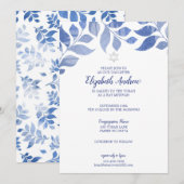 Invitation Elégant Bat mitzvah de feuillage bleu aquarelle (Devant / Derrière)